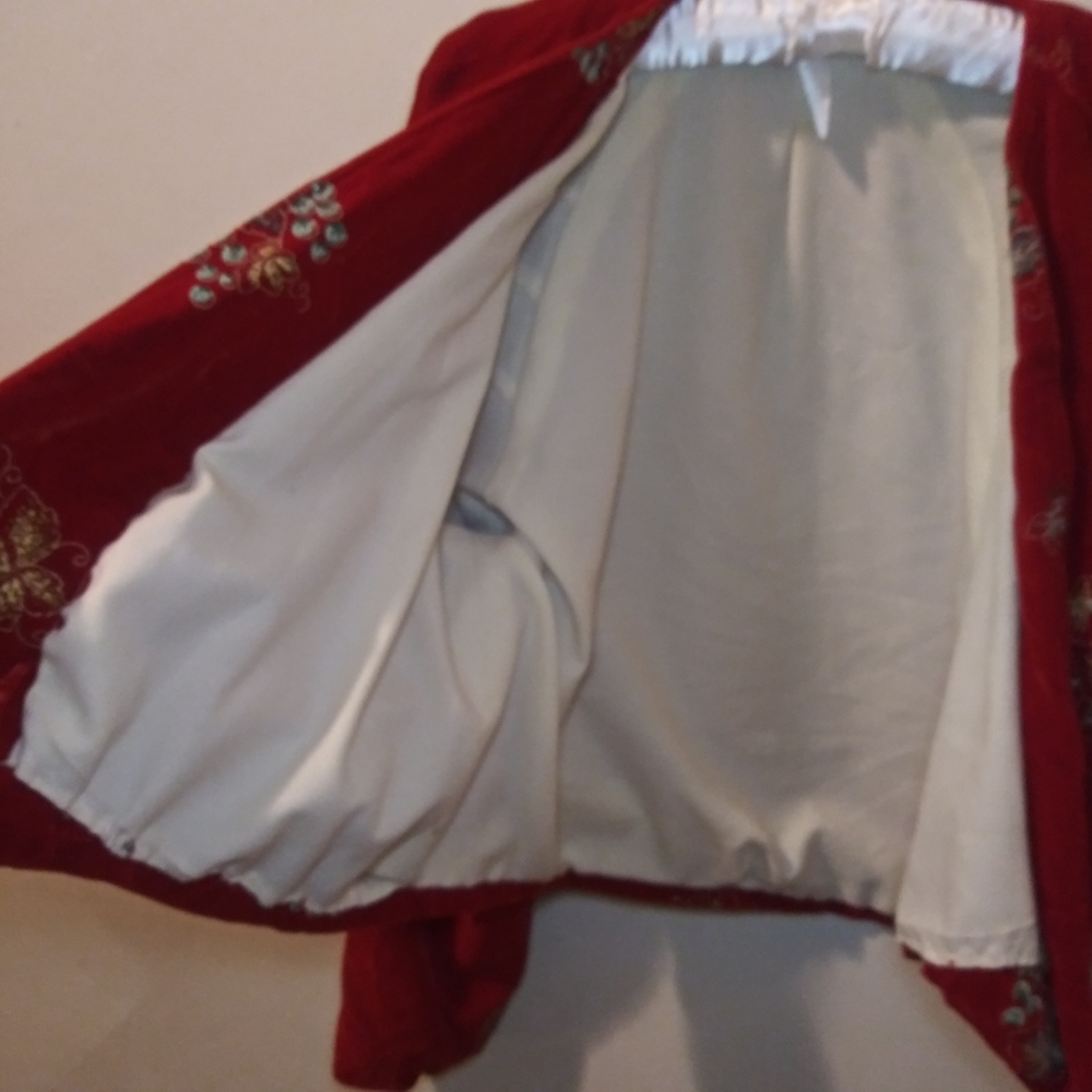 Vintage 1930-40's Handmade Scarlet Velvet Wrap Blouse With Stamped Grape Pattern - Picture 13 of 16